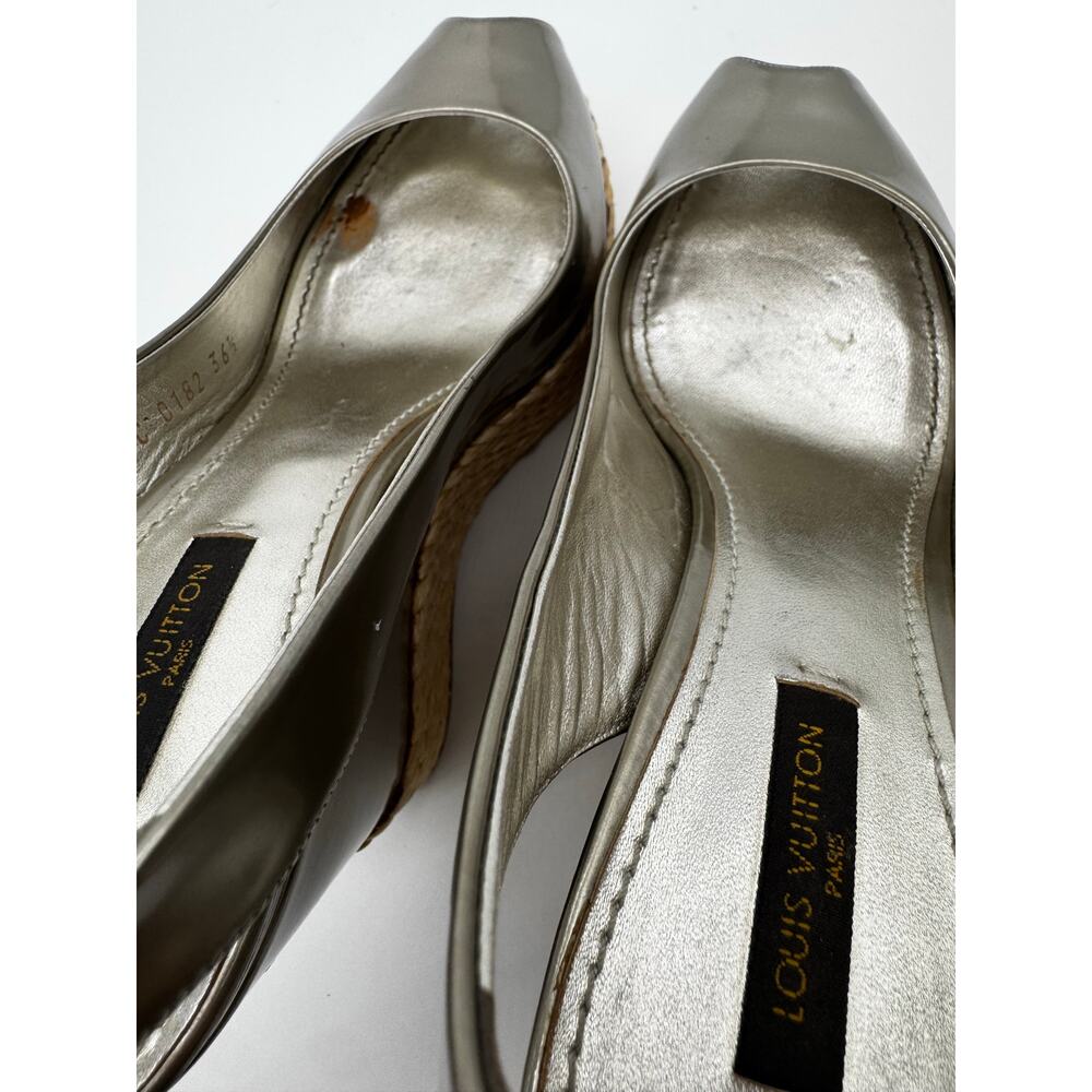 Louis Vuitton Lagoon Metallic Gold Patent Slingback Espadrille Wedges EU 36.5 - Picture 9 of 9